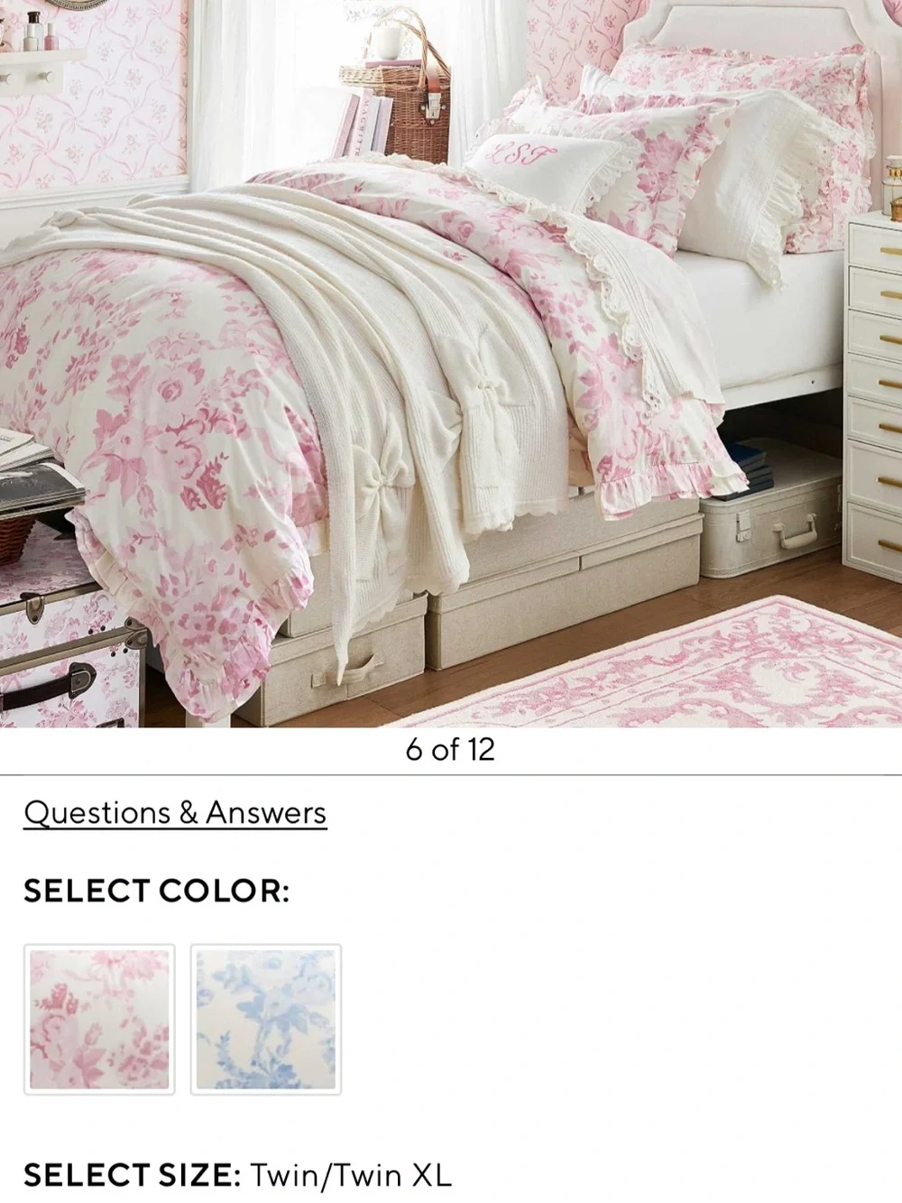 LoveShackFancy Pink Floral Ruffled Duvet Cover